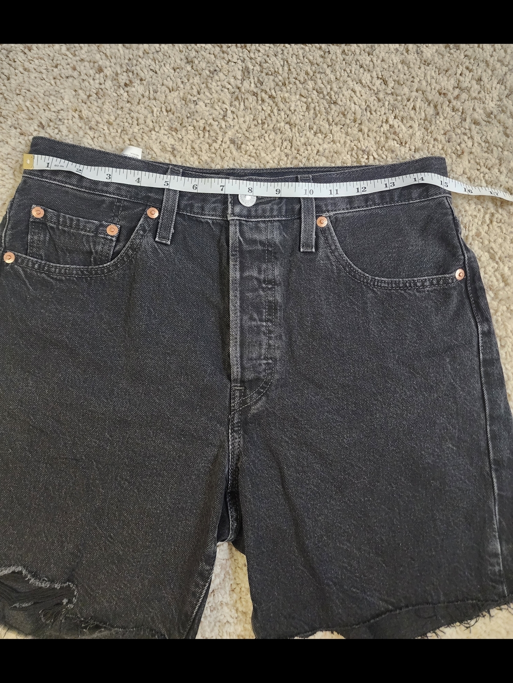 Levi's 501 Mid Thigh Cut Off Lunar Black Denim Shorts